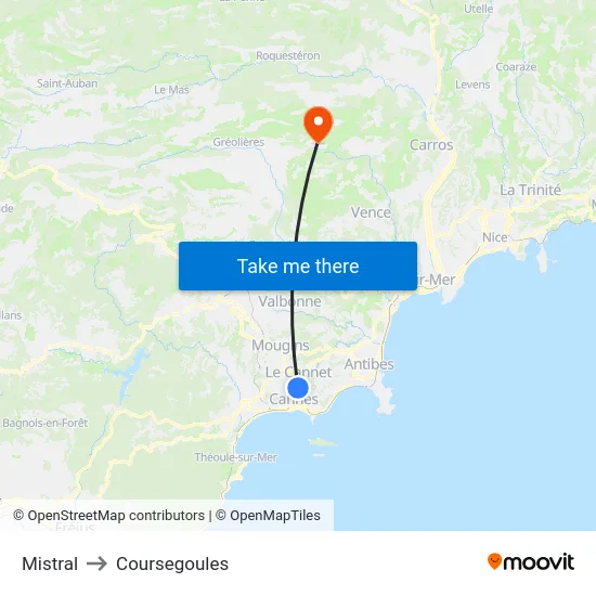 Mistral to Coursegoules map