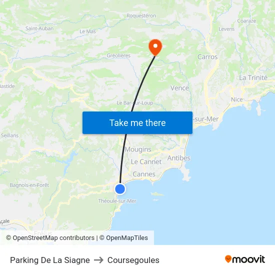 Parking De La Siagne to Coursegoules map