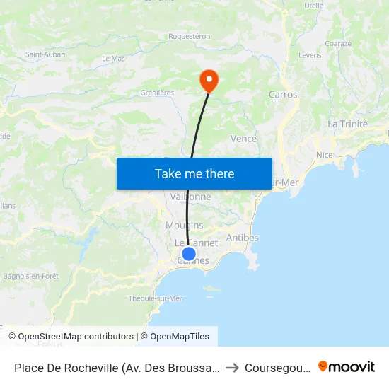 Place De Rocheville (Av. Des Broussailles) to Coursegoules map