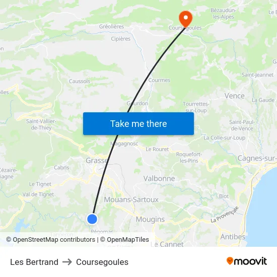 Les Bertrand to Coursegoules map
