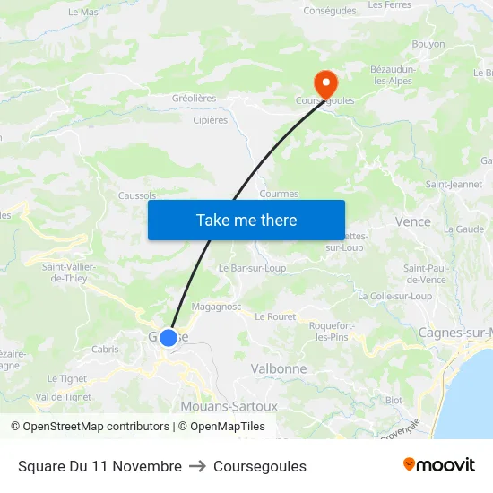 Square Du 11 Novembre to Coursegoules map
