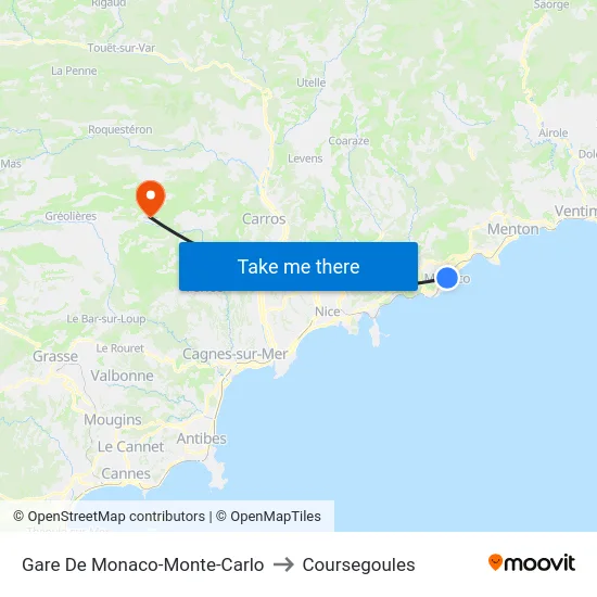 Gare De Monaco-Monte-Carlo to Coursegoules map