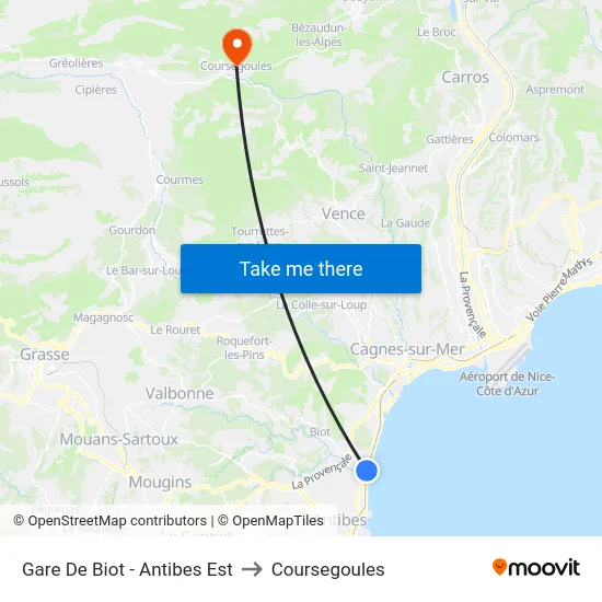 Gare De Biot - Antibes Est to Coursegoules map