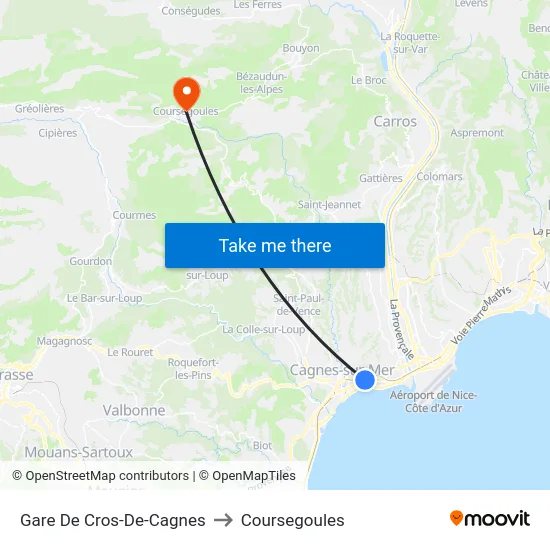 Gare De Cros-De-Cagnes to Coursegoules map