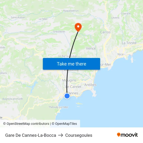 Gare De Cannes-La-Bocca to Coursegoules map