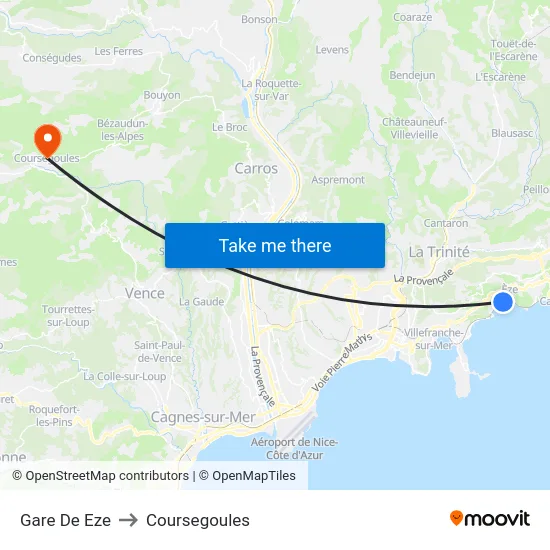Gare De Eze to Coursegoules map