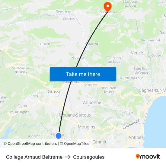 College Arnaud Beltrame to Coursegoules map