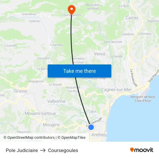 Pole Judiciaire to Coursegoules map
