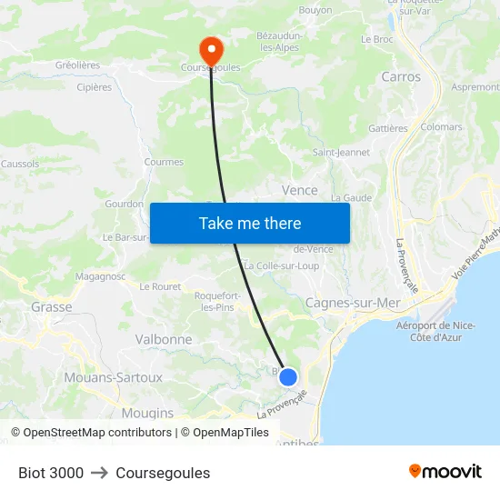 Biot 3000 to Coursegoules map