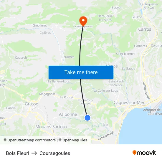 Bois Fleuri to Coursegoules map
