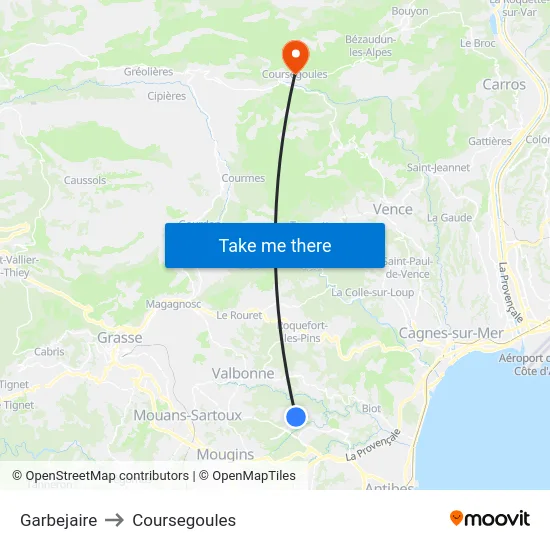 Garbejaire to Coursegoules map