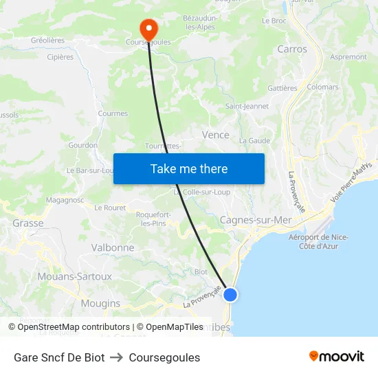 Gare Sncf De Biot to Coursegoules map