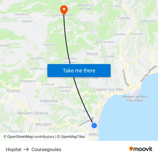 Hopital to Coursegoules map