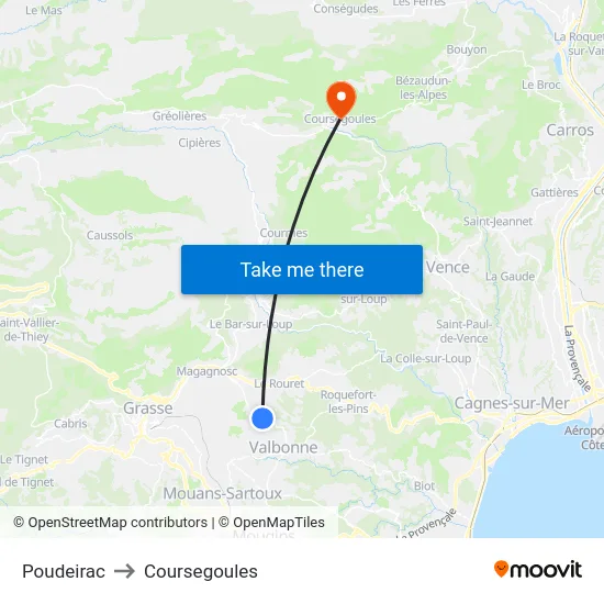 Poudeirac to Coursegoules map