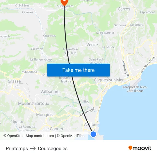 Printemps to Coursegoules map