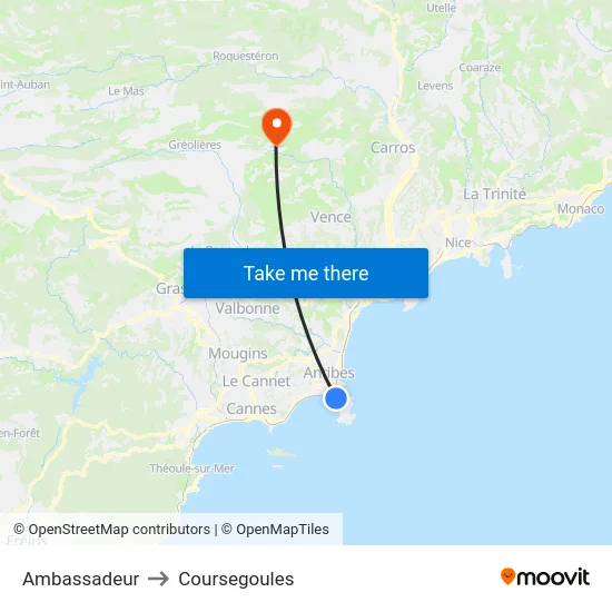 Ambassadeur to Coursegoules map