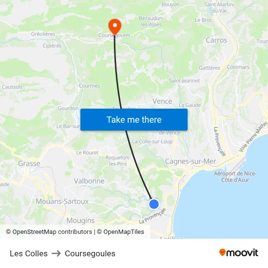 Les Colles to Coursegoules map