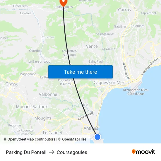 Parking Du Ponteil to Coursegoules map