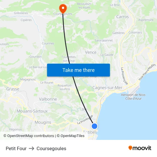 Petit Four to Coursegoules map