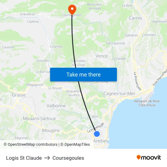 Logis St Claude to Coursegoules map