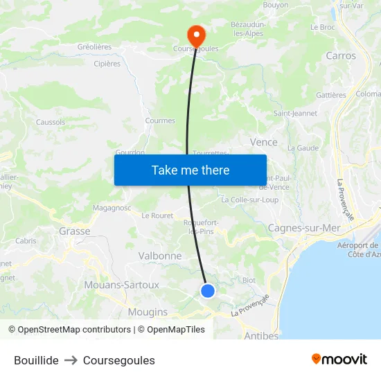Bouillide to Coursegoules map