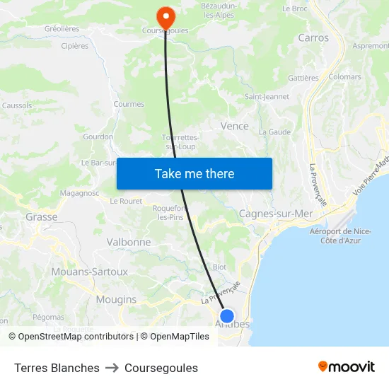 Terres Blanches to Coursegoules map