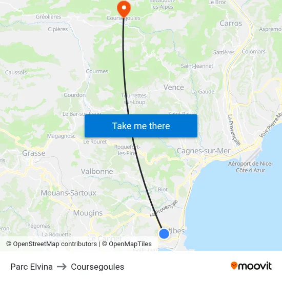 Parc Elvina to Coursegoules map
