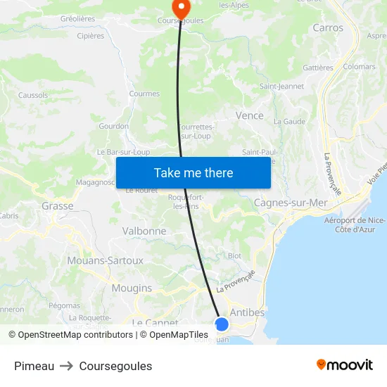 Pimeau to Coursegoules map