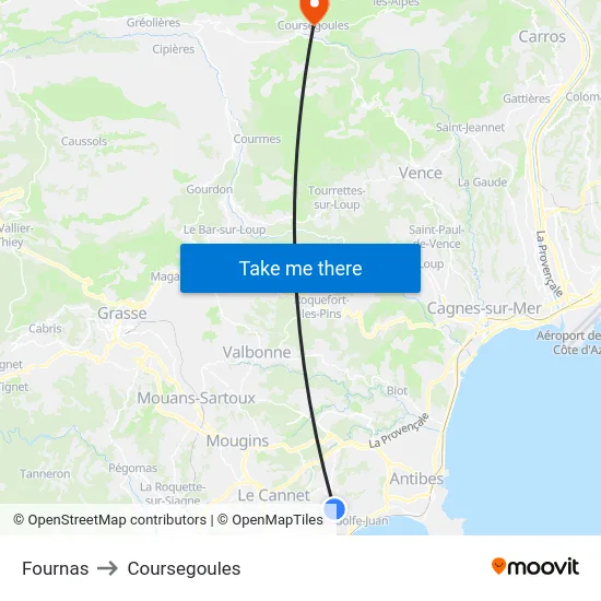 Fournas to Coursegoules map