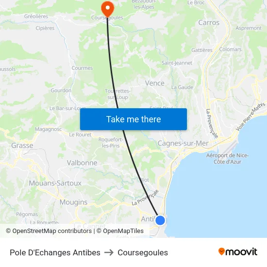Pole D'Echanges Antibes to Coursegoules map
