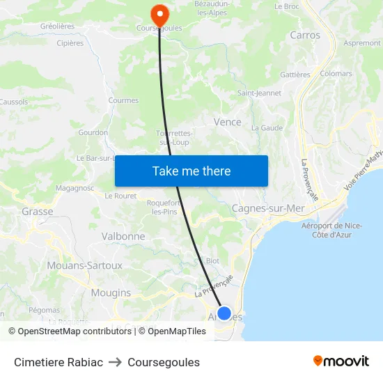 Cimetiere Rabiac to Coursegoules map