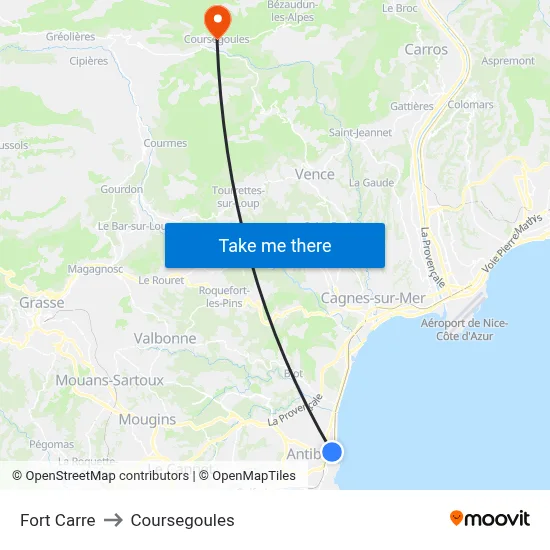 Fort Carre to Coursegoules map