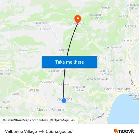 Valbonne Village to Coursegoules map