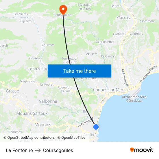 La Fontonne to Coursegoules map