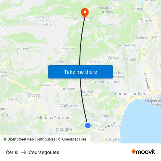 Cerisi to Coursegoules map