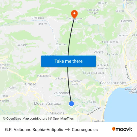 G.R. Valbonne Sophia-Antipolis to Coursegoules map