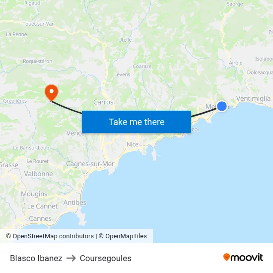 Blasco Ibanez to Coursegoules map