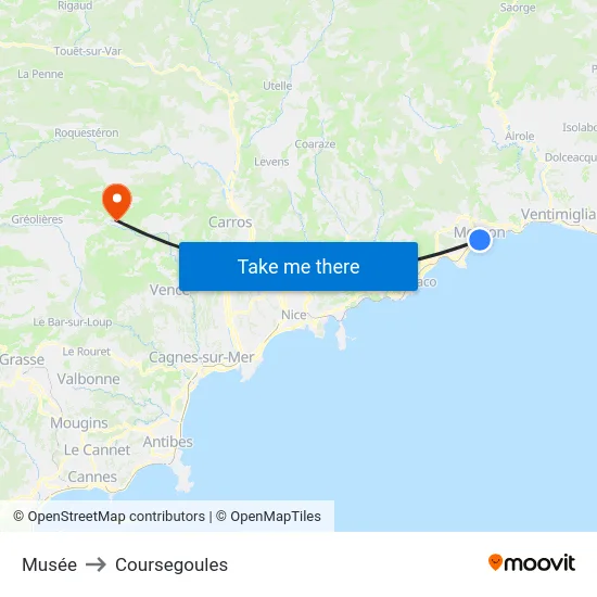 Musée to Coursegoules map