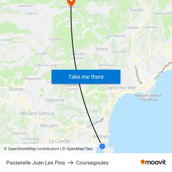 Passerelle Sncf Juan Les Pins to Coursegoules map