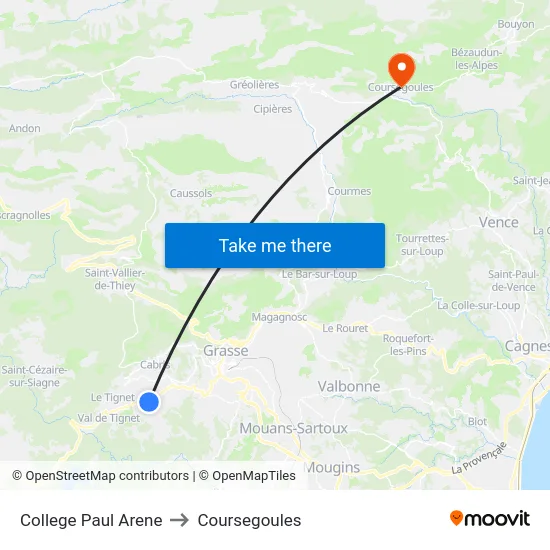 College Paul Arene to Coursegoules map