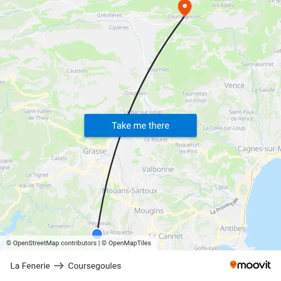 La Fenerie to Coursegoules map