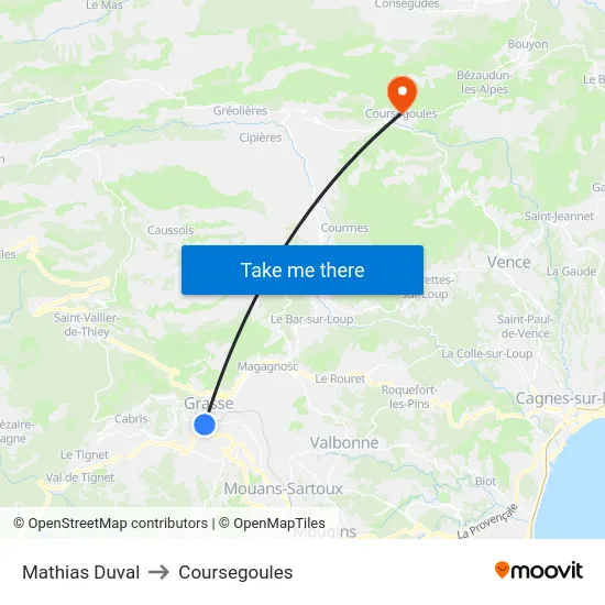 Mathias Duval to Coursegoules map
