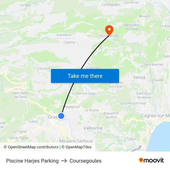 Piscine Harjes Parking to Coursegoules map