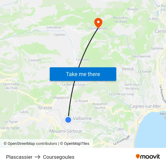 Plascassier to Coursegoules map