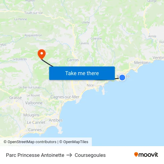 Parc Princesse Antoinette to Coursegoules map