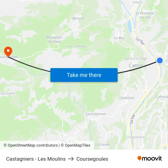 Castagniers - Les Moulins to Coursegoules map