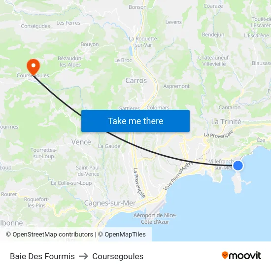 Baie Des Fourmis to Coursegoules map