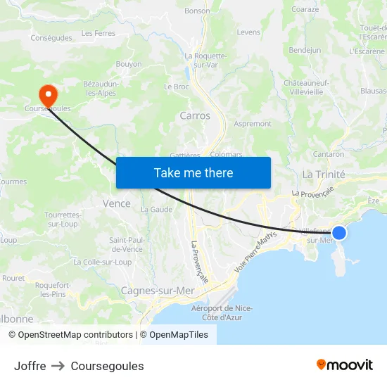 Joffre to Coursegoules map