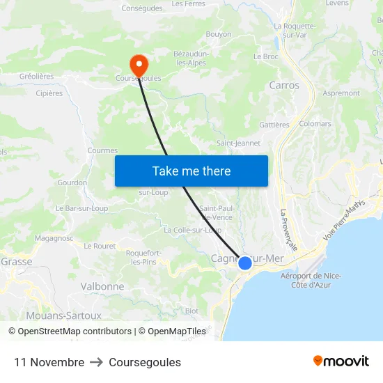 11 Novembre to Coursegoules map