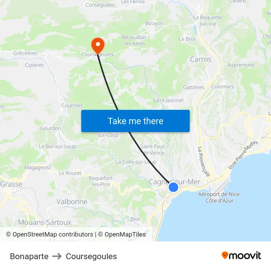 Bonaparte to Coursegoules map